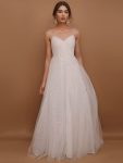 Spaghetti Strap Waist Pearl Sweetheart Collar Tulle Wedding Dress with Lace – Ivory