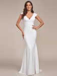 Cap Sleeve Deep V-Neck Backless Fishtail Wedding Dress – White