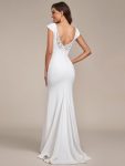 Cap Sleeve Deep V-Neck Backless Fishtail Wedding Dress – White