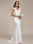 Cap Sleeve Deep V-Neck Backless Fishtail Wedding Dress – White