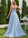 A-Line Halter Neck Applique Wedding Dress with Tulle – Light Blue