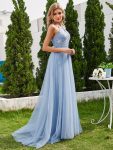 A-Line Halter Neck Applique Wedding Dress with Tulle – Light Blue