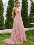 A-Line Halter Neck Applique Wedding Dress with Tulle – Pink