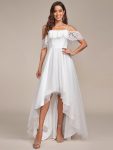 Cold Shoulder Lace High-Low Wedding Dress – Cream