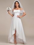 Cold Shoulder Lace High-Low Wedding Dress – Cream