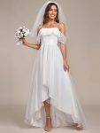 Cold Shoulder Lace High-Low Wedding Dress – Cream