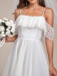 Cold Shoulder Lace High-Low Wedding Dress – Cream