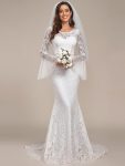 Sweetheart Long Bell Sleeve Mermaid Wedding Dress - Cream