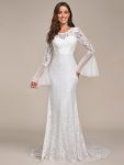 Sweetheart Long Bell Sleeve Mermaid Wedding Dress – Cream