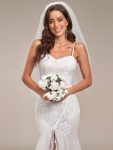 Custom Size Floral Spaghetti Strap Lace Backless Long Mermaid Wedding Dress – Cream