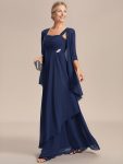 Two-Piece Square Neck Chiffon A-Line Mother of the Bride Dress – Navy Blue