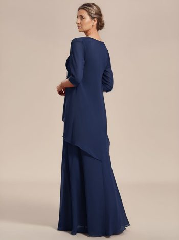 Two-Piece Square Neck Chiffon A-Line Mother of the Bride Dress - Navy Blue