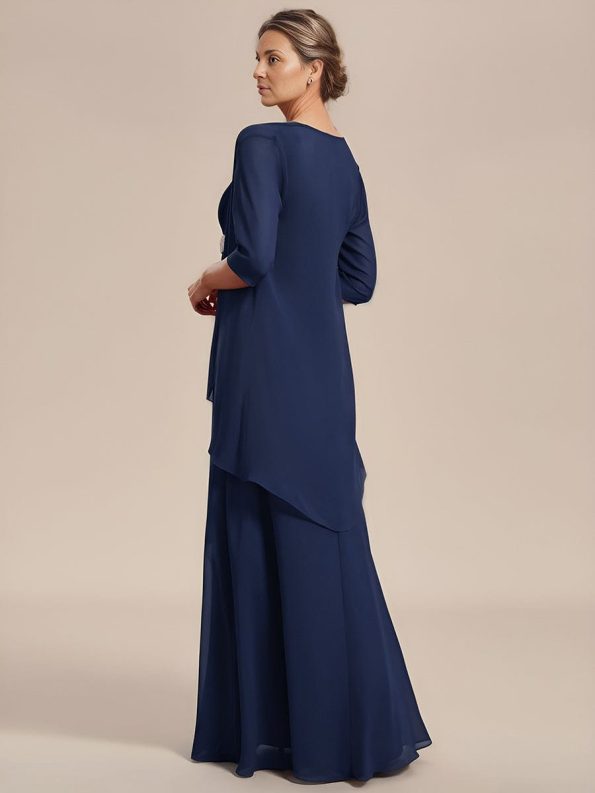 Two-Piece Square Neck Chiffon A-Line Mother of the Bride Dress - Navy Blue