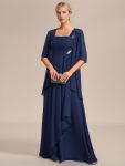 Two-Piece Square Neck Chiffon A-Line Mother of the Bride Dress – Navy Blue