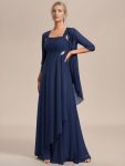 Two-Piece Square Neck Chiffon A-Line Mother of the Bride Dress – Navy Blue