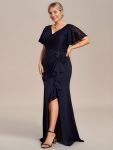 Plus Size Lotus Leaf Hemline Bodycon Lace Top Mother of the Bride Dress – Navy Blue