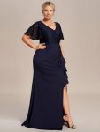 Plus Size Lotus Leaf Hemline Bodycon Lace Top Mother of the Bride Dress – Navy Blue