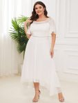 Plus Size Boat Neck Formal Dress with Sleeves - Cream