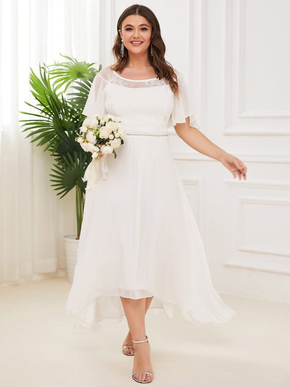 Plus Size Boat Neck Formal Dress with Sleeves - Cream