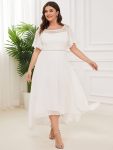 Plus Size Boat Neck Formal Dress with Sleeves – Cream