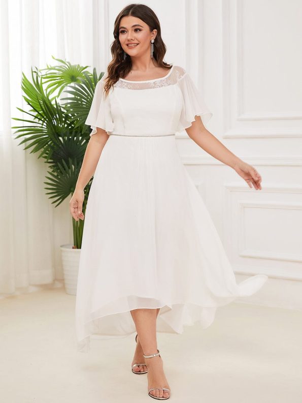 Plus Size Boat Neck Formal Dress with Sleeves - Cream