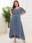 Plus Size Boat Neck Formal Dress with Sleeves - Dusty Navy