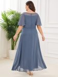 Plus Size Boat Neck Formal Dress with Sleeves – Dusty Navy