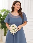 Plus Size Boat Neck Formal Dress with Sleeves – Dusty Navy