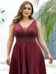 Women’s V-Neck High Low Cocktail Party Dresses – Burgundy