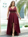 Women’s V-Neck High Low Cocktail Party Dresses – Burgundy