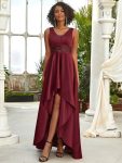 Women’s V-Neck High Low Cocktail Party Dresses – Burgundy