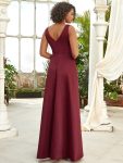 Women’s V-Neck High Low Cocktail Party Dresses – Burgundy