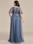 Plus Size Women’s Embroidery Evening Dresses with Short Sleeve – Dusty Navy