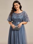 Plus Size Women’s Embroidery Evening Dresses with Short Sleeve – Dusty Navy