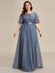 Plus Size Women’s Embroidery Evening Dresses with Short Sleeve – Dusty Navy