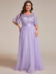 Plus Size Women’s Embroidery Evening Dresses with Short Sleeve – Lavender