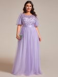 Plus Size Women’s Embroidery Evening Dresses with Short Sleeve – Lavender