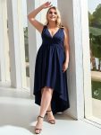 Plus Size Elegant High-Low Sleeveless Empire Waist Bridesmaid Dress – Navy Blue