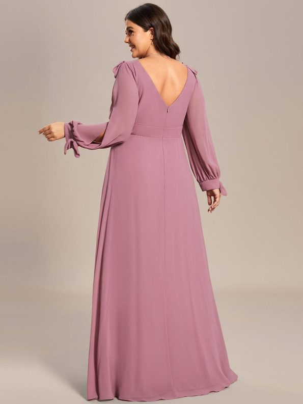 Open Lantern Sleeve A-Line Bridesmaid Dress - Purple Orchid