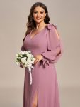 Open Lantern Sleeve A-Line Bridesmaid Dress – Purple Orchid