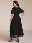 Ruffles Sleeve Pleated V-Neck A-Line Midi Chiffon Wedding Guest Dress – Black