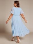 Ruffles Sleeve Pleated V-Neck A-Line Midi Chiffon Wedding Guest Dress – Sky Blue