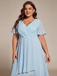 Ruffles Sleeve Pleated V-Neck A-Line Midi Chiffon Wedding Guest Dress – Sky Blue