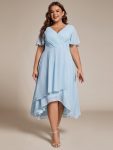 Ruffles Sleeve Pleated V-Neck A-Line Midi Chiffon Wedding Guest Dress – Sky Blue