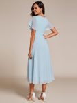 Ruffles Sleeve Pleated V-Neck A-Line Midi Chiffon Wedding Guest Dress – Sky Blue