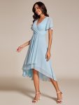 Ruffles Sleeve Pleated V-Neck A-Line Midi Chiffon Wedding Guest Dress – Sky Blue