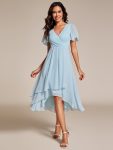 Ruffles Sleeve Pleated V-Neck A-Line Midi Chiffon Wedding Guest Dress – Sky Blue