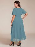 Ruffles Sleeve Pleated V-Neck A-Line Midi Chiffon Wedding Guest Dress – Dusty Blue