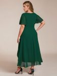 Ruffles Sleeve Pleated V-Neck A-Line Midi Chiffon Wedding Guest Dress – Dark Green