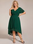 Ruffles Sleeve Pleated V-Neck A-Line Midi Chiffon Wedding Guest Dress – Dark Green